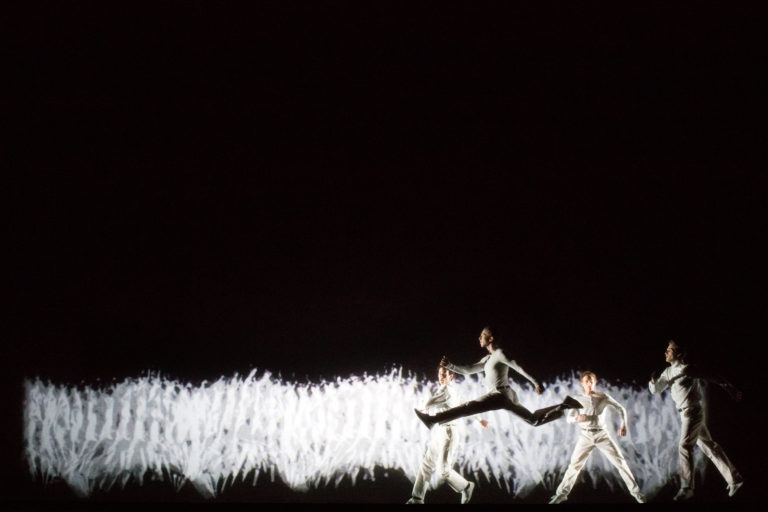 Dancer Dylan Tedaldi with artists of the National Ballet of Canada in <i>Frame by Frame</i>. Photo: Karolina Kuras.