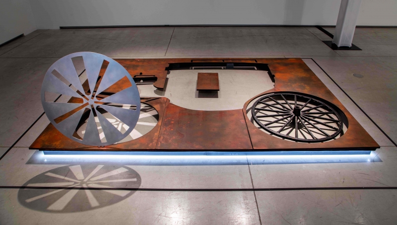 Charmaine Lurch, <em>Blueprint for a Mobile and Visible Carriage</em>, installation, dimensions variable. Installation view from “Every. Now. Then: Reframing Nationhood.” Photo: Dean Tomlinson © 2017 Art Gallery of Ontario.