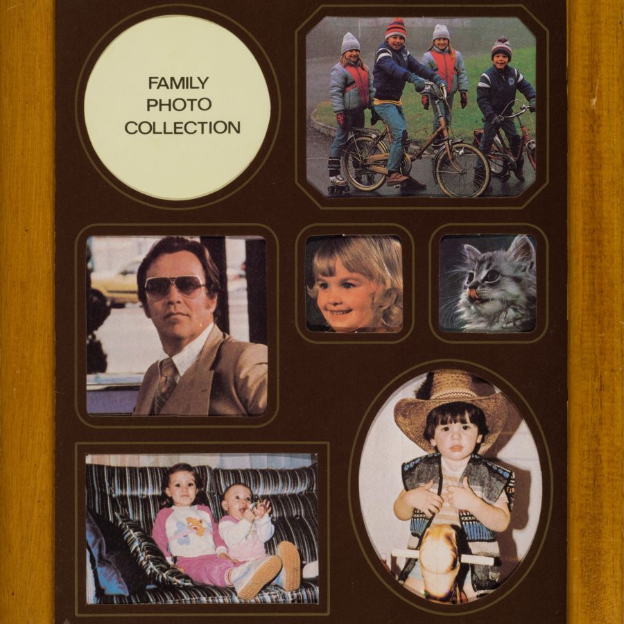 Jeanie Riddle, <em>Family Photo Collection (1979)</em>, 2017, Laminated photo from a found object.