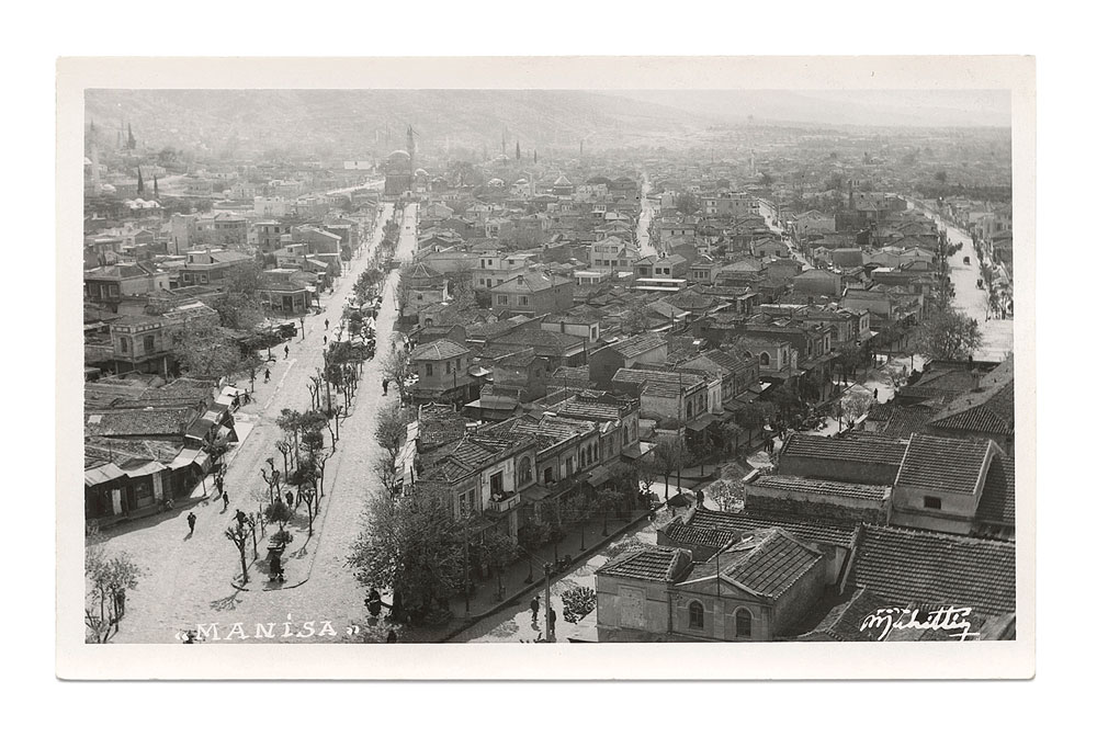 Found image of the city of Manisa, where Yeğinobalı wrote her novel, <em>Genç Kızlar</em>.  Part of Erdem Taşdelen's project <em>The Curtain Sweeps Down</em>, 2018. Photo: Michel Brunelle.