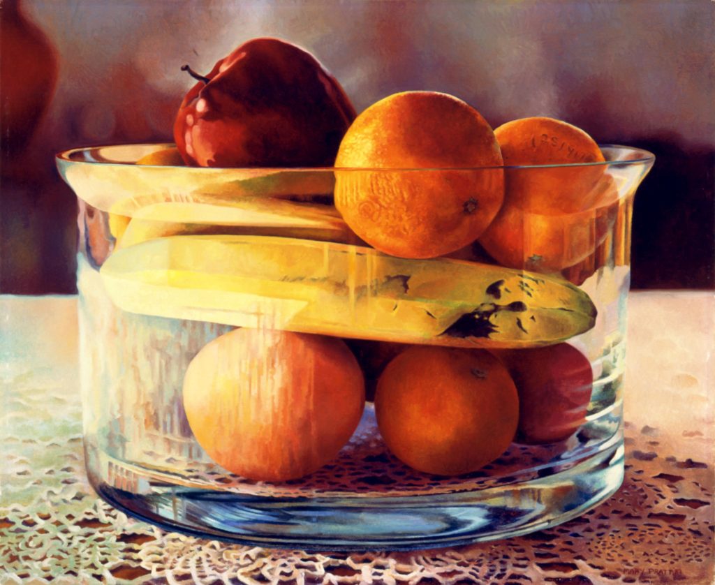 Mary Pratt, <em>Bowl’d Banana</em>, 1981. Oil and gesso on Masonite, 60.9 x 50.8 cm. Collection of Richard Gwyn and Carol Bishop-Gwyn.