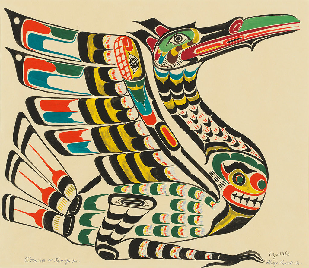 Chief Henry Speck, <em>Crane</em>, c. 1960. Watercolour on paper. Collection of the Vancouver Art Gallery, Acquisition Fund. Photo: Trevor Mills, Vancouver Art Gallery.