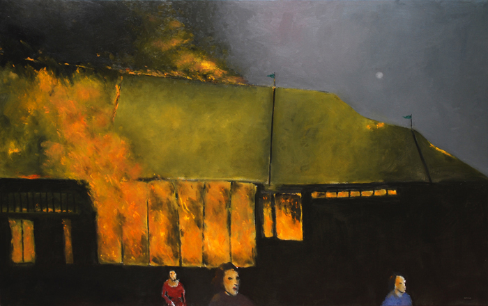 Brian Burke, <em>Three Ring Circus</em>, 2008. Oil on canvas, 45 x 72 in.