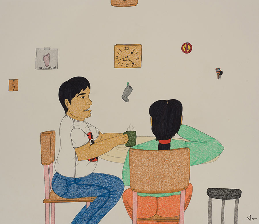 Annie Pootoogook, <em>Having Some Tea</em>, 2006. Pencil crayon on paper, 51 x 66 cm, 2018-0032.