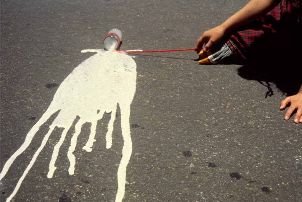 Cecilia Vicuña, <em>Vaso de Leche</em> (detail), 1979. Site-specific performance, Bogotá, Colombia. Courtesy the artist and Lehmann Maupin, New York, Hong Kong, and Seoul. Photo Oscar Monslave . 