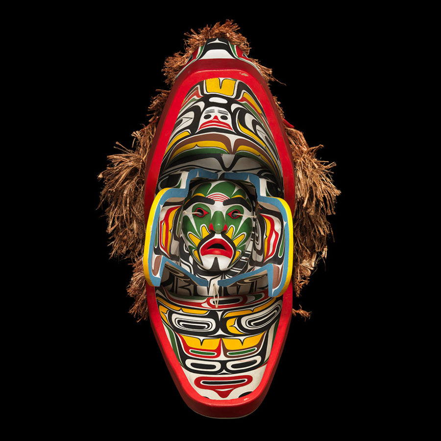 Beau Dick, <em>Sculpin Mask</em>, 1985–92. Red cedar, acrylic paint, cedar bark, rope. Collection of the Vancouver Art Gallery, Acquisition Fund.