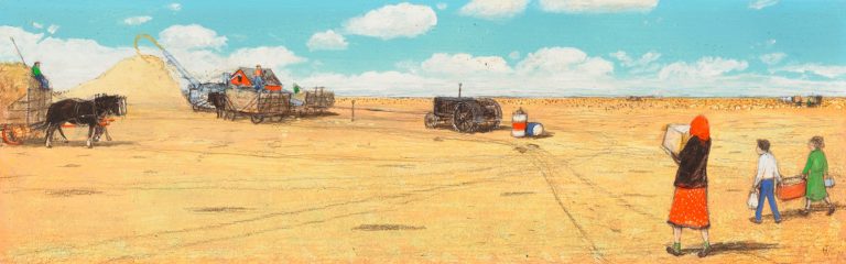 William Kurelek's <em>Threshing Outfit Being Brought Lunch</em> was bought directly from the artist in 1972 for $250. It is expected to go for much more at Consignor's auction next week.