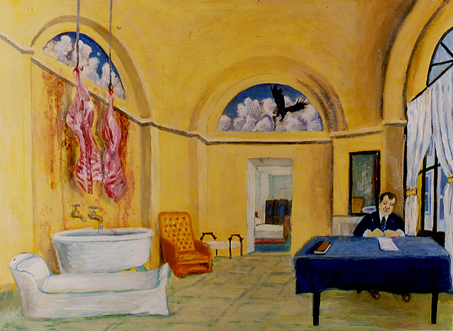 Marina Roy, <em>Nixon</em> from the <em>Presidential Suites</em> series, 2005. Oil on panel, 12 × 18 inches. Courtesy the artist.