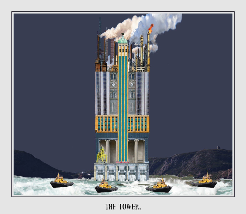 Rhonda Pelley, <em>The Tower</em>, 2018. Digital photo-collage. 47 x 55 cm. Courtesy the artist.