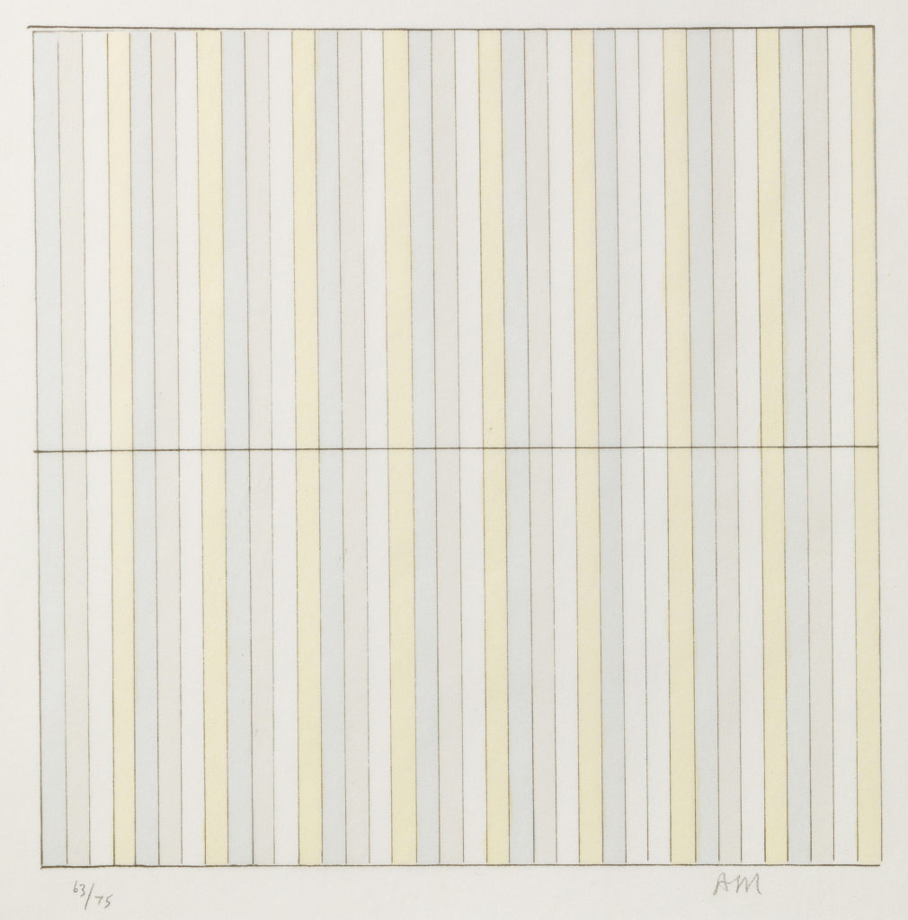 Agnes Martin, <em>Untitled (Image #4)</em>, 1998. Lithograph on paper. 63/75 limited edition. Collection of the Mackenzie Art Gallery. © Agnes Martin / SOCAN (2018). 

