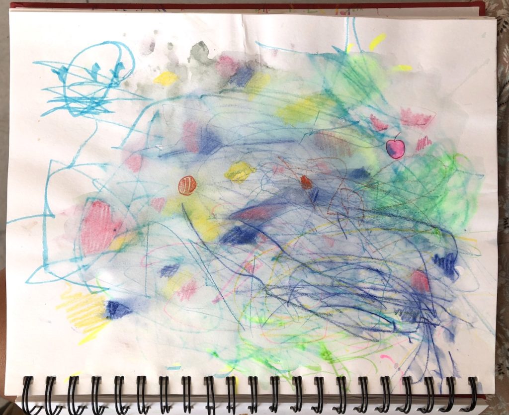 A breastmilk watercolour sketch made this year by artist Amy Wong and her toddler, Rudi. Courtesy of the artist.