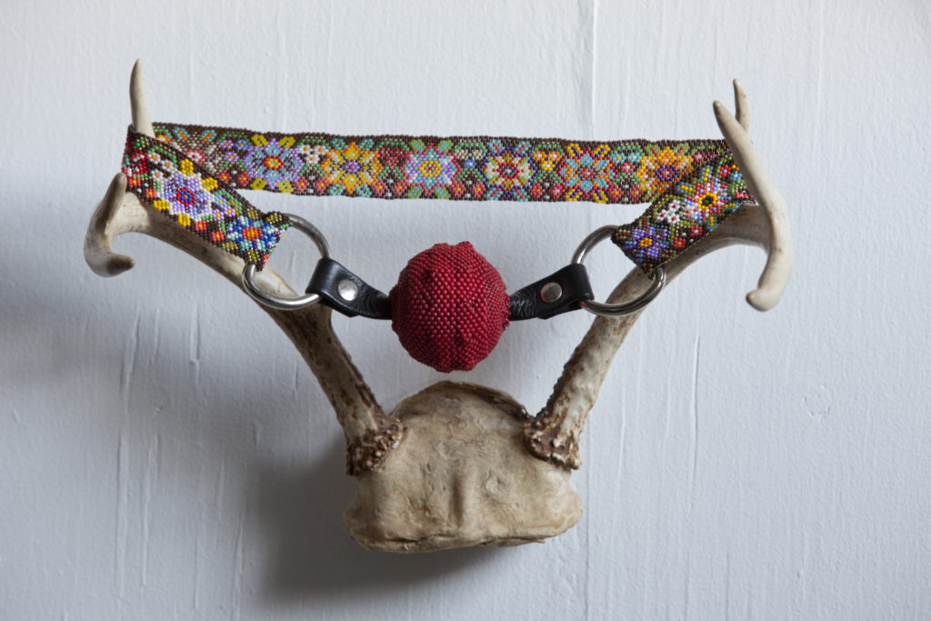 Nico Williams, <em>Silenced No More</em>,  2015. Beaded ball-gag and antlers. Courtesy the artist. Photo Judith Brisson.
