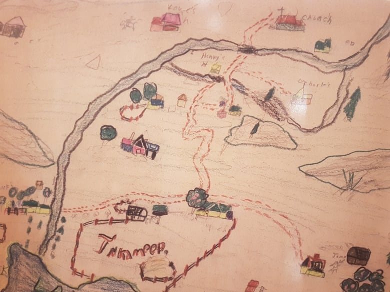 A map drawn by one of the students of the Nk’Mip day school in the Okanagan Valley. Photo: Jaimie Kehler, CBC.