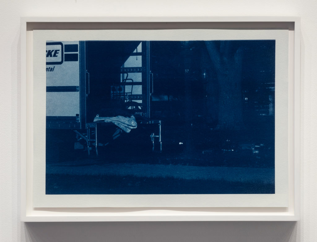 Sam Cotter, <em>Unloading (from Day for Night)</em>, 2017. Cyanotype on cotton rag paper, 43 x 55 cm. Courtesy of the artist and Zalucky Contemporary.