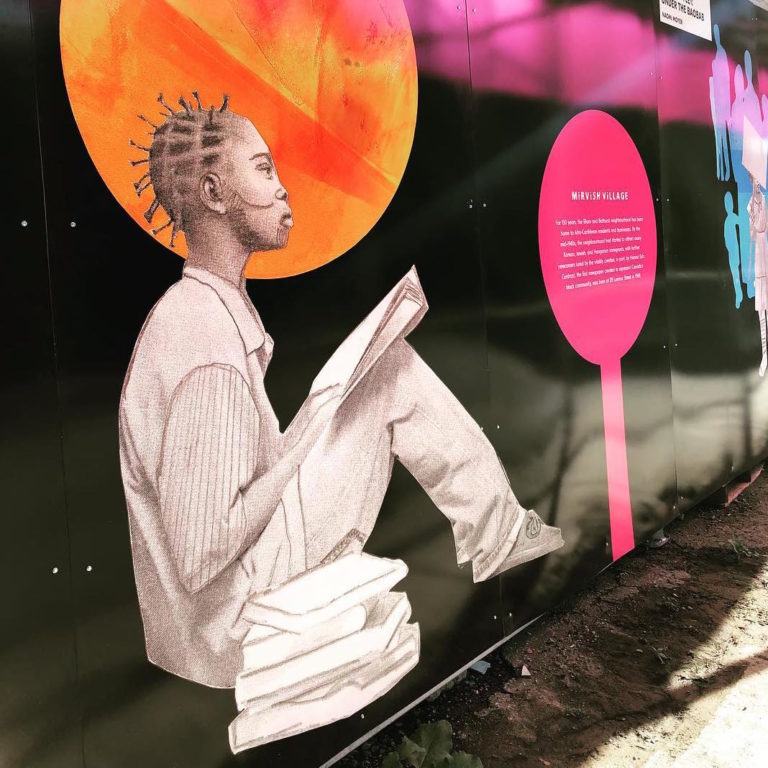 Part of the hoarding mural by Naomi Moyer at the Mirvish Village construction site. Photo: Mirvish Village Instagram. 