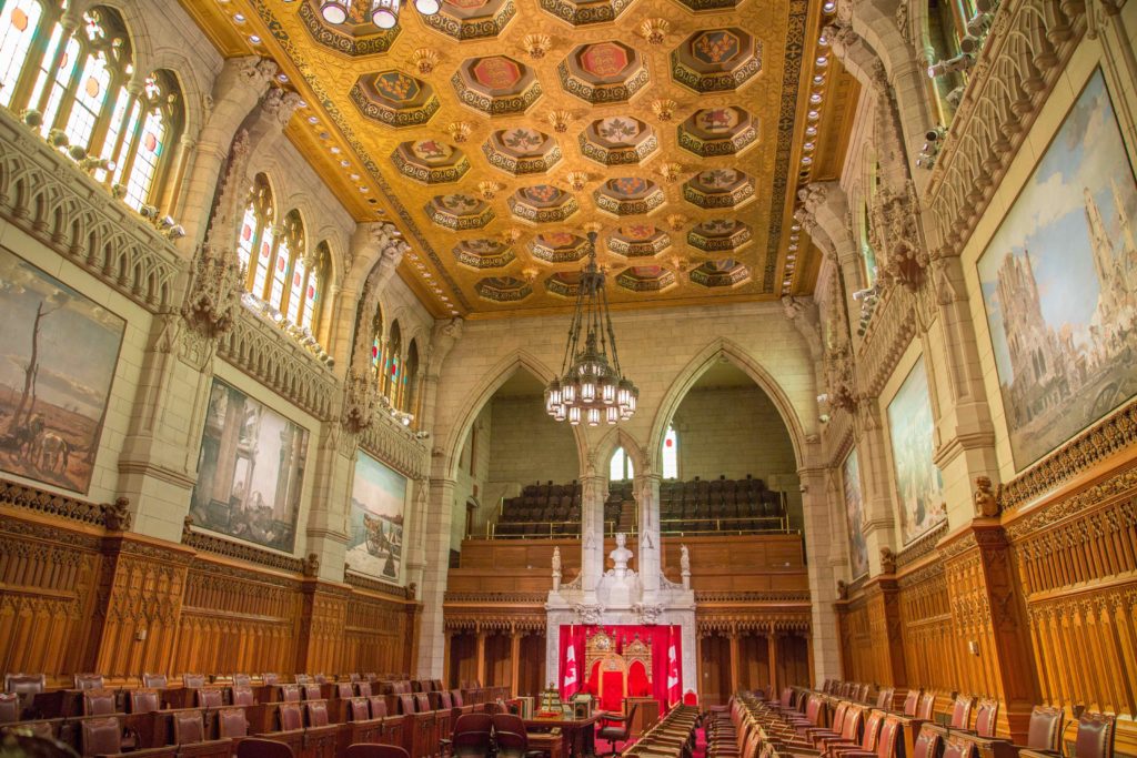 A view of the Canadian Senate in Centre Block at Parliament Hill in Ottawa. The Senate is where the Artist Laureate Bill—like the Poet Laureate legislation many years ago—first found favour. Photo: Tony Webster. Used under a Creative Commons license.