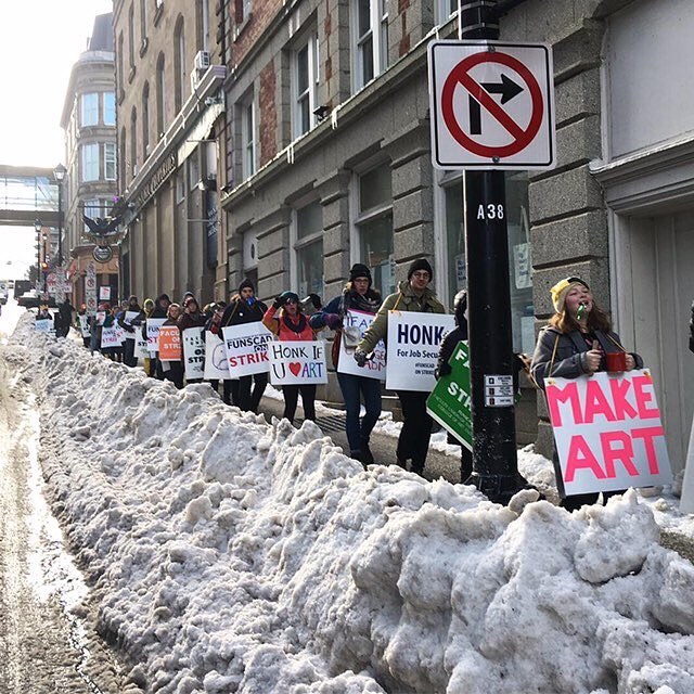 A picket line outside NSCAD University. Photo: Facebook / Faculty Union of NSCAD (FUNSCAD).