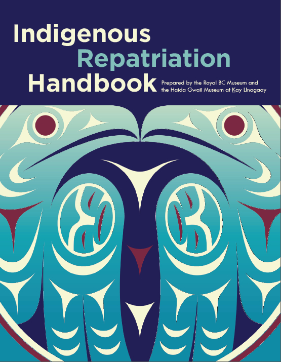 The cover of the Indigenous Repatriation Handbook features art by Dylan Thomas. The book is published by the Royal BC Museum, and will be adapted as case studies and knowledge grows. 