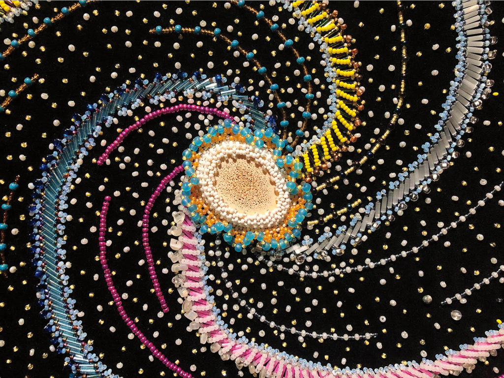 Margaret Nazon, <em>Milky Way Galaxy</em>, 2009. Beadwork on canvas-backed black velvet, caribou bone and beads. Courtesy the artist.