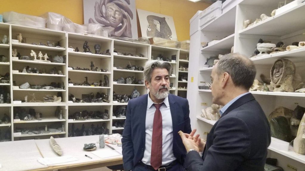 Heritage Minister Pablo Rodriguez visiting a collection of Inuit art. Rodriguez's ministry just announced funding to help museums meet Truth and Reconciliation Commission Call to Action 67. Photo: Twitter / @Rodriguez_Pab  