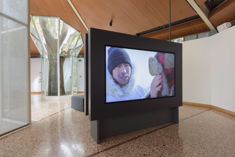 <em>One Day in the Life of Noa Piugattuk</em> on display as part of Isuma, 2019, at the Canada Pavilion for the 58th International Art Exhibition – la Biennale di Venezia, May 2019. Photo courtesy of the National Gallery of Canada and Isuma Distribution International. Photo: Francesco Barasciutti.  