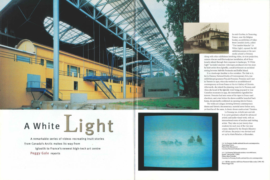 Opening spread from "A White Light" by Peggy Gale in <em>Canadian Art</em>'s Winter 1998 issue.