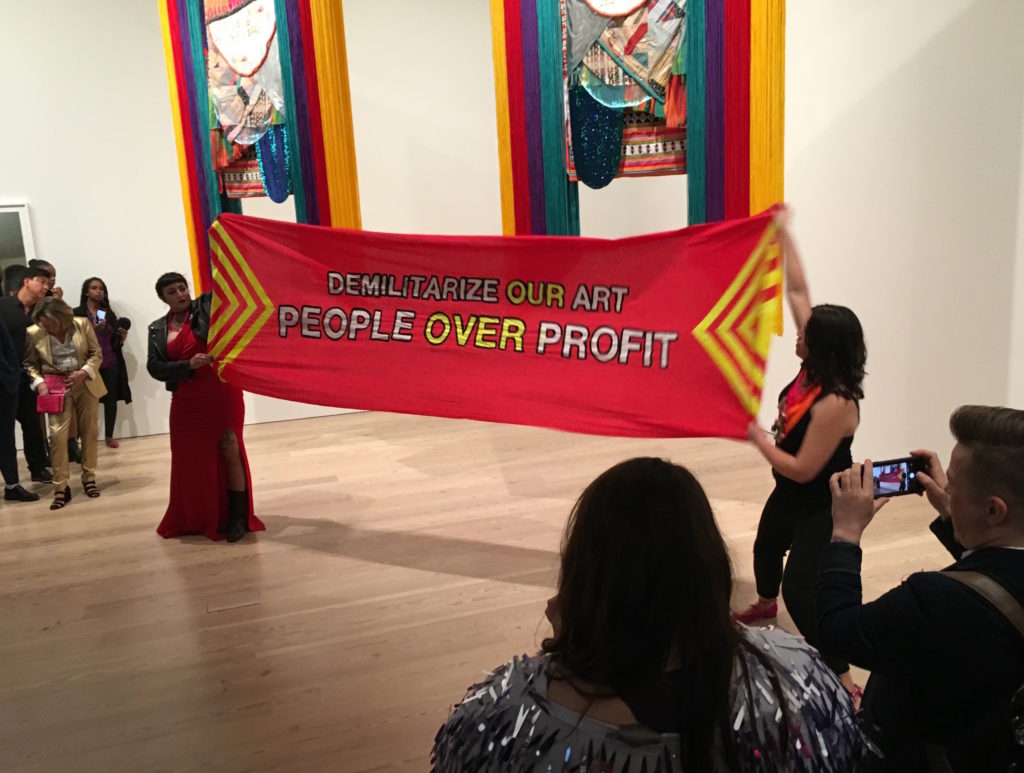 Maria Hupfield and Regan de Loggans, two members of the Indigenous Womxn’s Collective, at Whitney Biennial 2019. Photo: Paul Walde.