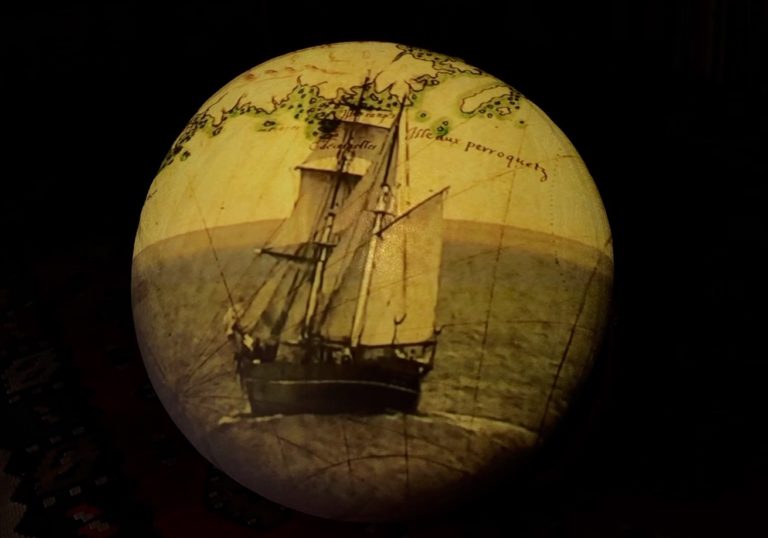 Alan Michelson, <em>Theatrum Orbis Terrarum (Theatre of the World)</em>, 2019. Four-channel video with sound, marine buoys, variable dimensions.