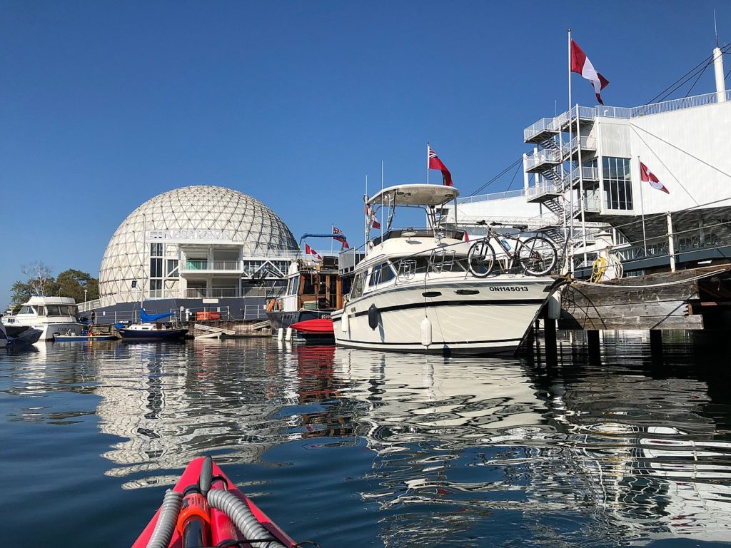 A view of Ontario Place from the water. Starting this month, a new floating Indigenous art installation and cultural centre will be coming to these waters. Photo: Maksim Sokolov via Wikimedia. Used under a Creative Commons License.
