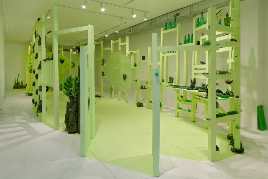 Installation view of Jasmine Reimer’s <em>Of, In or Under</em> (2018) at Forest City Gallery, London.