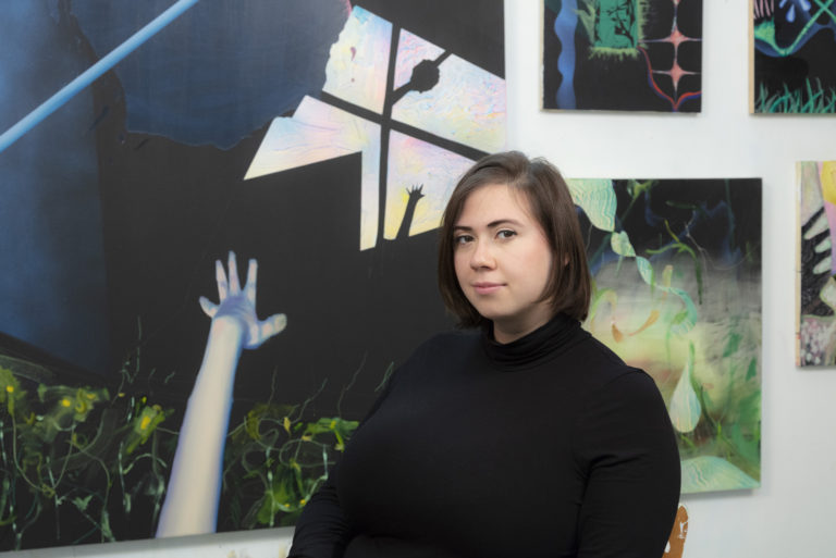 Painter Lauren Pelc-McArthur in her studio. Photo: Richard-Max Tremblay.