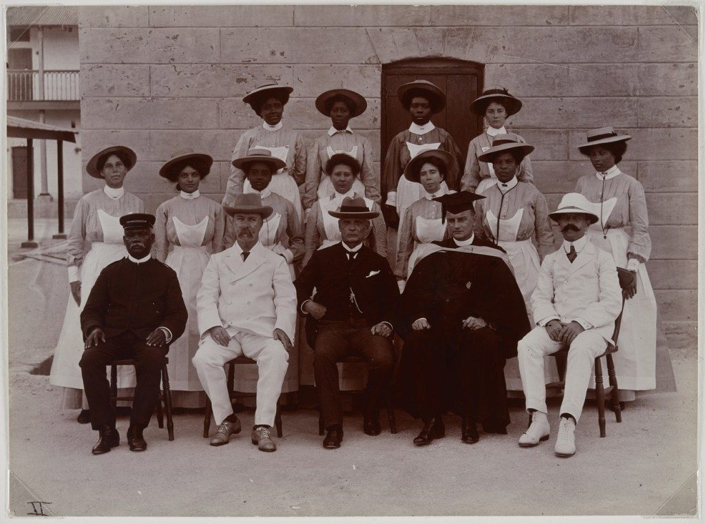 Unknown photographer, <em>Glendairy Prison Officials, Barbados</em>, 1909. Albumen print, 14 x 19.7 cm. Montogomery Collection of Caribbean Photographs. Donor funds to acquire the Montgomery Collection of Caribbean Photographs include the support of Dr. Liza and Dr. Frederick Murrell, Bruce Croxon and Debra Thier, Wes Hall and Kingsdale Advisors, Cindy and Shon Barnett, Donette Chin-Loy Chang, Kamala-Jean Gopie, Phil Lind and Ellen Roland, Martin Doc McKinney, Francilla Charles, Ray and Georgina Williams, Thaine and Bianca Carter, Charmaine Crooks, Nathaniel Crooks, Andrew Garrett and Dr. Belinda Longe, Neil L. Le Grand, Michael Lewis, Dr. Kenneth Montague and Sarah Aranha, Lenny and Julia Mortimore, and The Ferrotype Collective, 2019.