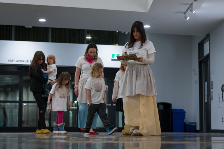 The Ephemerals and their collaborators during the performance <em>So Bey</em> (2019), part of “Mothering Spaces” at the Mitchell Art Gallery. 