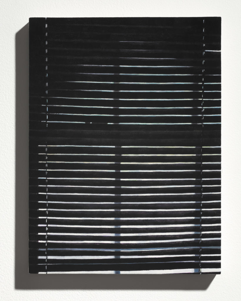 Alex Bierk, <em>Blinds</em>, 2019<br>
Oil on linen over panel  14 x 10.5 in.<br>
Courtesy the artist/General Hardware Contemporary<br>
Estimate: $4,200<br>