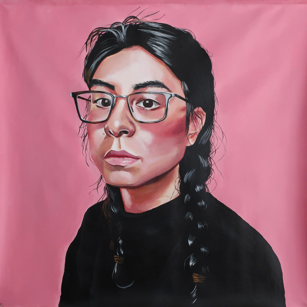 Lauren Crazybull, <em>Self</em>, 2019. Acrylic on canvas, 36 x 36 in. Courtesy the artist and McMullen Gallery.