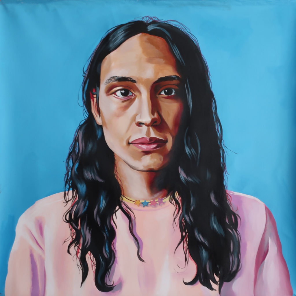 Lauren Crazybull, <em>Seth</em>, 2019. Acrylic on canvas, 36.5 x 37 in. Courtesy the artist and McMullen Gallery.