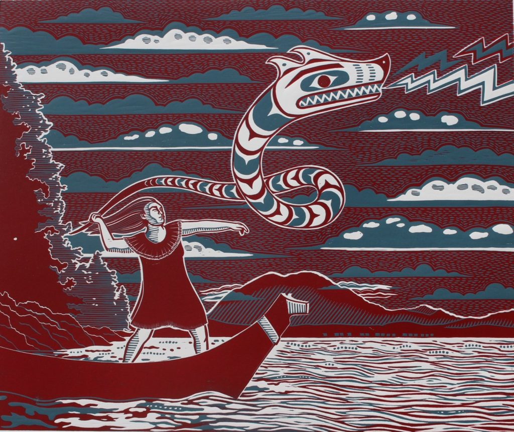 Marika Echachis Swan, <em>Your Power is Yours</em>, 2019. Limited edition, reduction woodblock print. Courtesy the Bill Reid Gallery.
