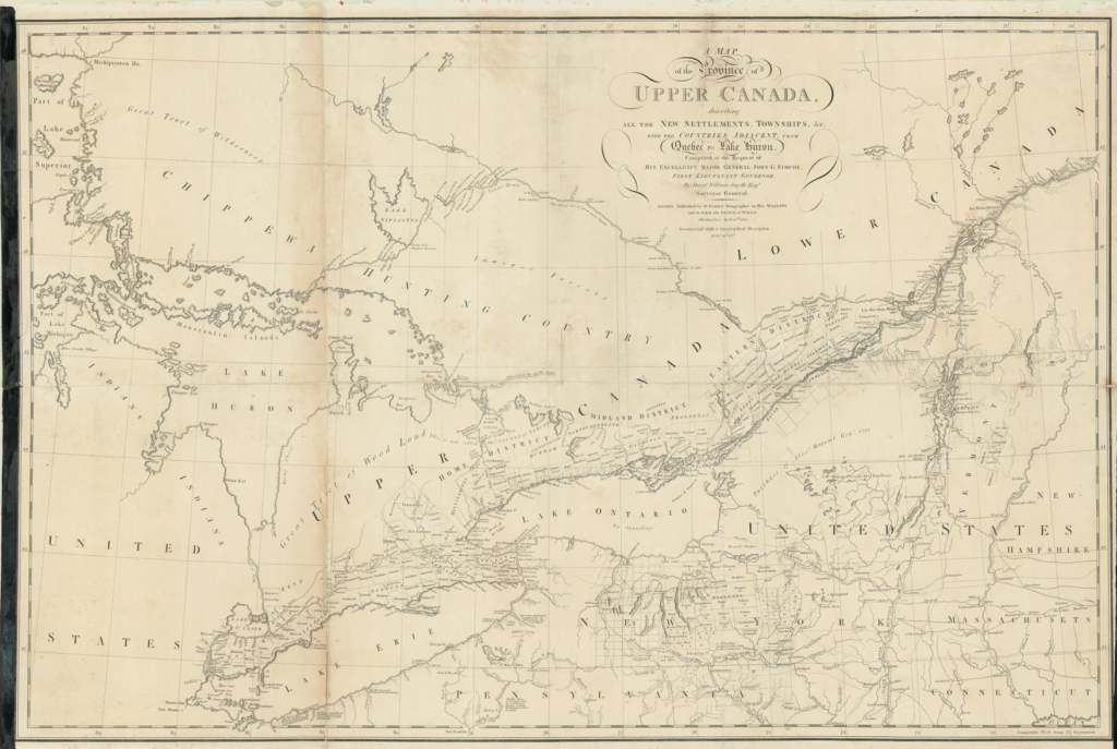David William Smyth, <em>Map of the Province of Upper Canada, Describing all the New Settlements</em>, 1800.