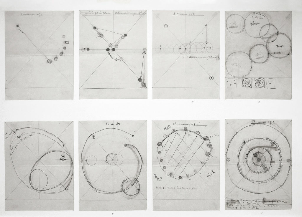 Françoise Sullivan, <em>Dance notations for Les Planètes</em>, ca. 1945. Graphite on paper, 64 x 83.5 cm overall. © Françoise Sullivan/SOCAN (2019). Photo: Galerie de l’UQAM.