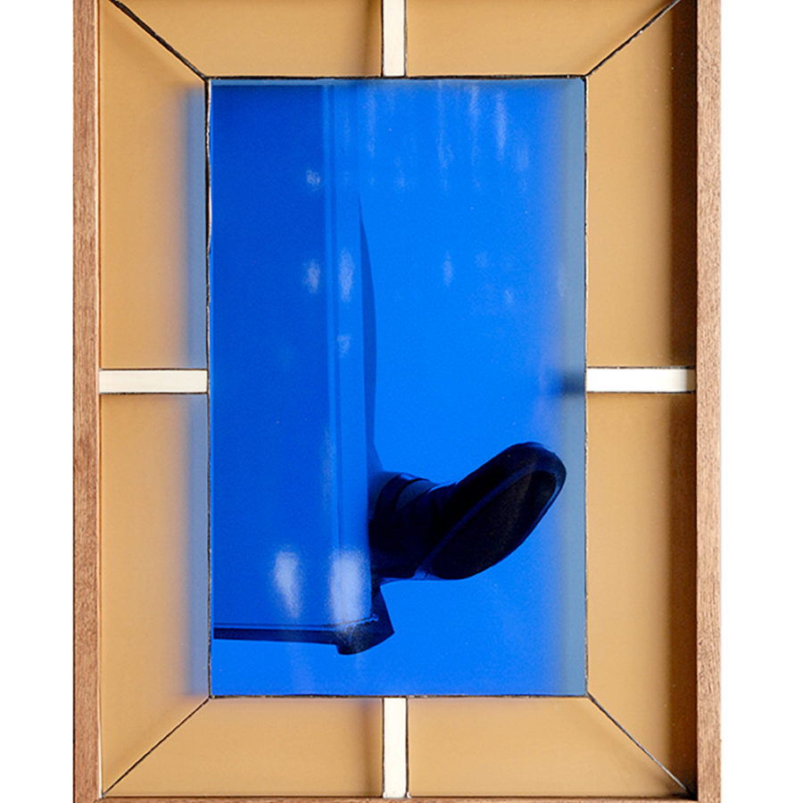 Nadia Belerique, <em>Mom's Shoe</em>, 2019. Inkjet photograph mounted to dibond, stained glass, artists frame, 33 x 25 in.