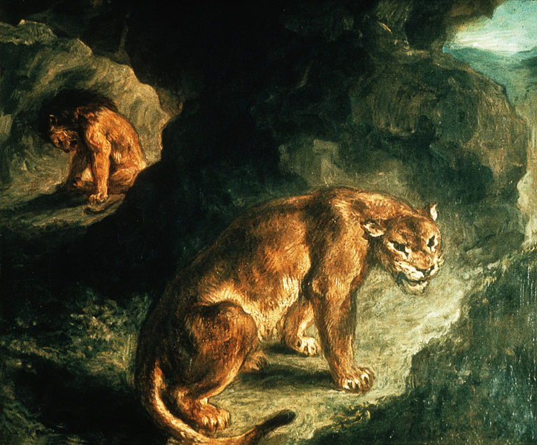 Eugène Delacroix, <em>Lioness and Lion in a Cave</em>, 1856. Photo: MMFA.