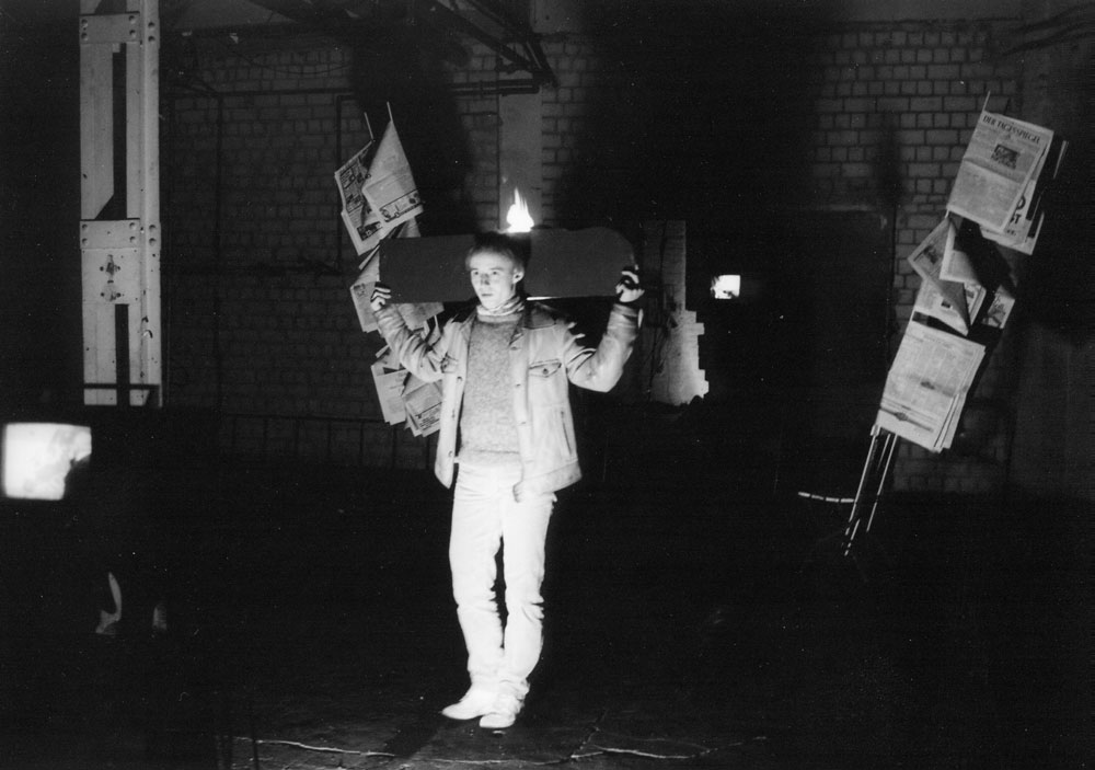 Vincent Trasov, <em>Hell and the Weatherman</em>, (performance documentation, Berlin, 1984. Courtesy Vincent Trasov.
