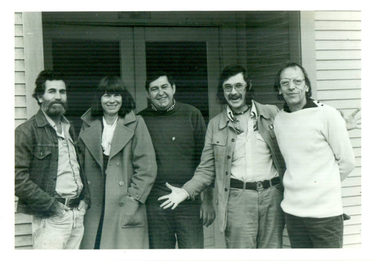 Alan Kaprow, Joanne Danzker, Michael Morris, Steve McCafftery and Robert Filliou in front of The Western Front in 1974.