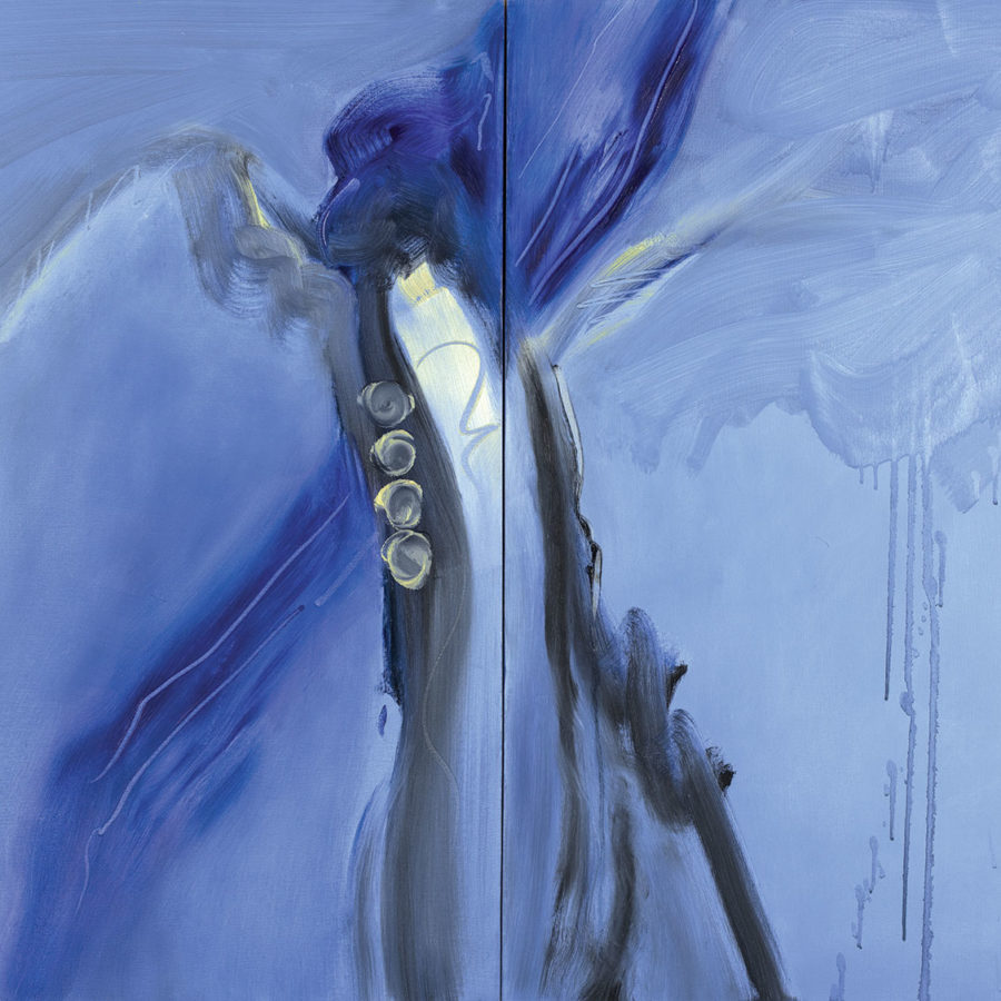 Robert Houle (b.1947), <em>Blue Thunder</em>, 2011. Oil on canvas, 2 panels, each panel: 91.4 x 61 cm. Collection of Glen & Marion Knott, Photo Alexandra Cousins.