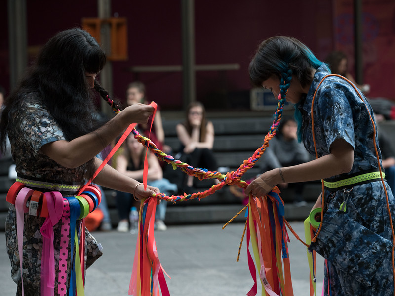 Tsēmā Igharas & Jeneen Frei Njootli, <em>Sinuosity</em>. Encuentro 2019, Mexico City. Courtesy Hemispheric Institute of Performance and Politics. Photo Julio Pantoja.