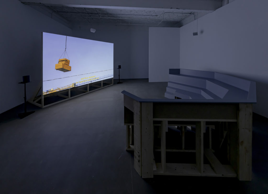 Bambitchell, <em>Bugs and Beasts Before the Law</em> (installation view), 2019. 4K video and 16mm film finishing on HD video, colour/sound, 33 min. Courtesy Mercer Union. Photo: Toni Hafkenscheid.