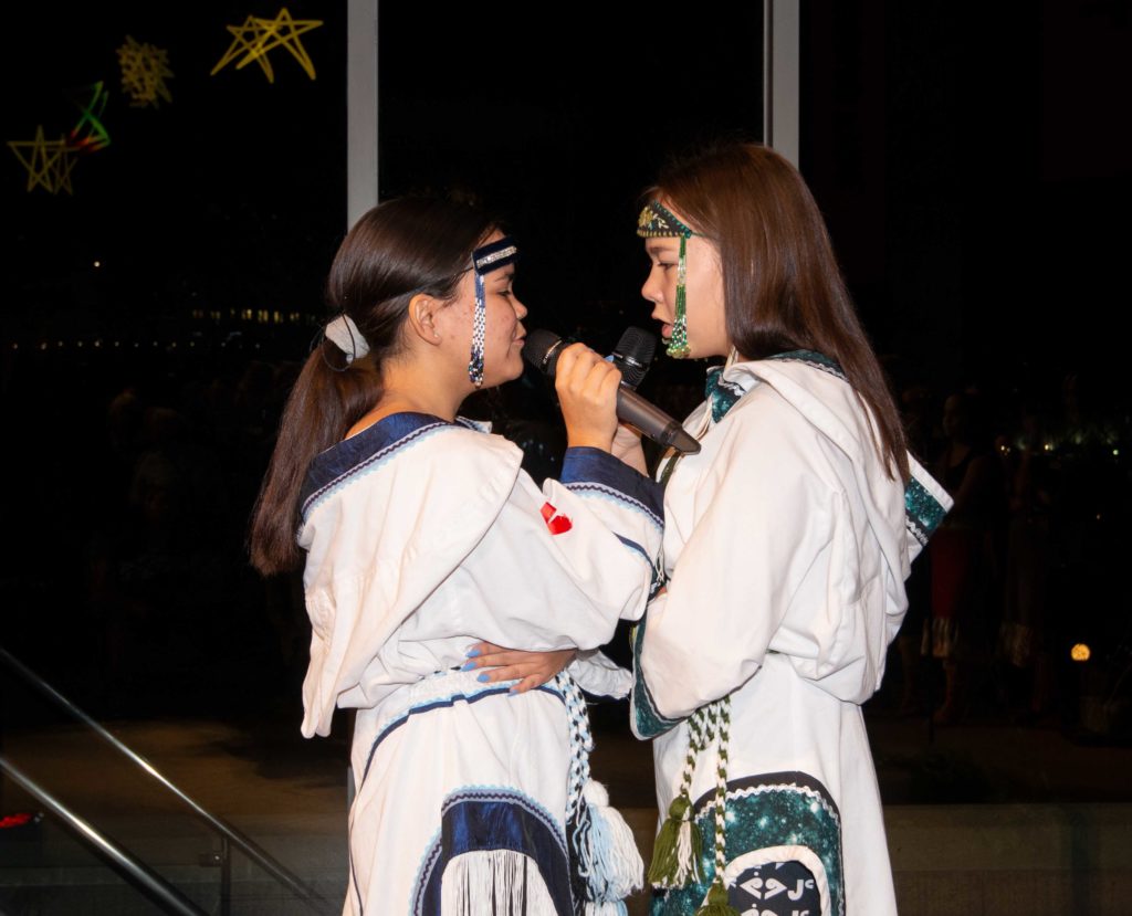 Inuit throat singers Samantha Kigutaq-Metcalfe and Cailyn DeGrandpre, from the duo Tarniriik (Two Souls) performing at