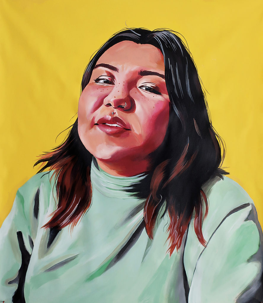 Lauren Crazybull, <em>Maria</em>, 2019. Acrylic on canvas, 91.4 x 78.74 cm. 