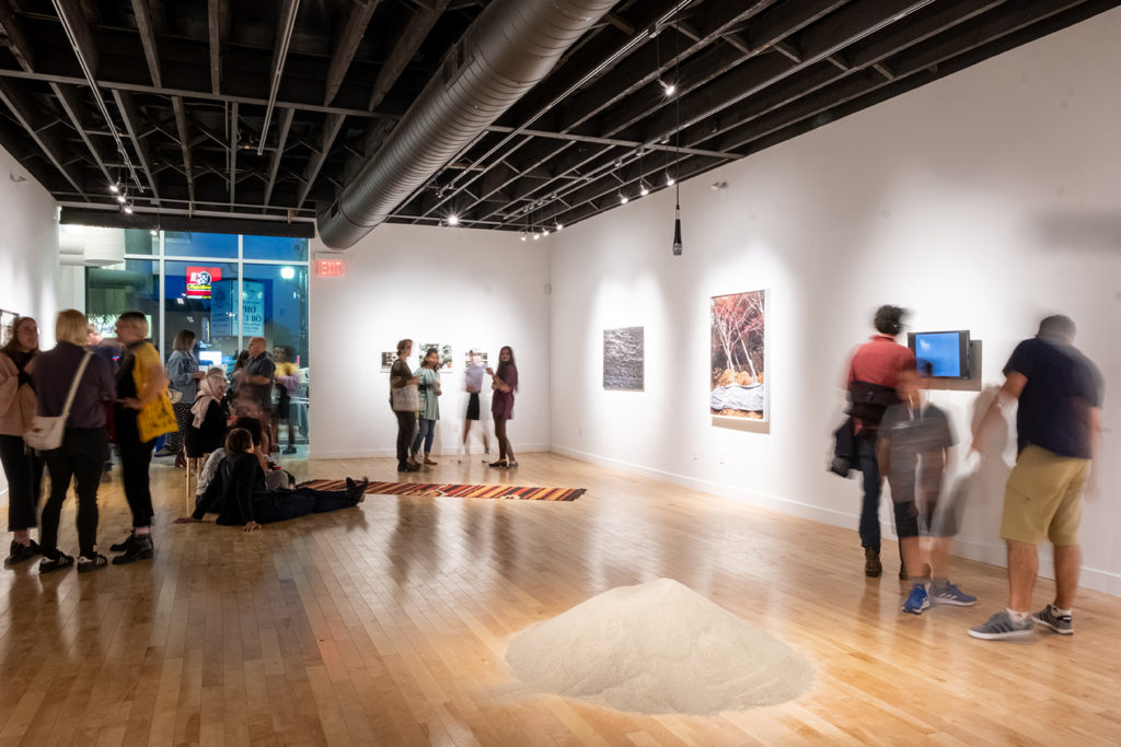 The 2019 exhibition “To see and see again” at Hamilton Artists Inc. featured artworks by Jana Omar Elkhatib, Alex Jacobs-Blum, Rajee Paña Jeji Shergill, Felix Kalmenson, Jinyoung Kim and Zinnia Naqvi. Photo: Grant Alan Holt.