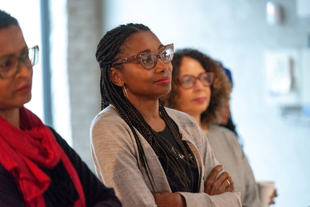From left to right: Dominique Fontaine, Julie Crooks and Pamela Edmonds at the Black Curators Forum, 2019.